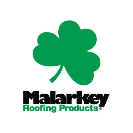 Logo of Malarkey Roofing Products featuring a green shamrock.