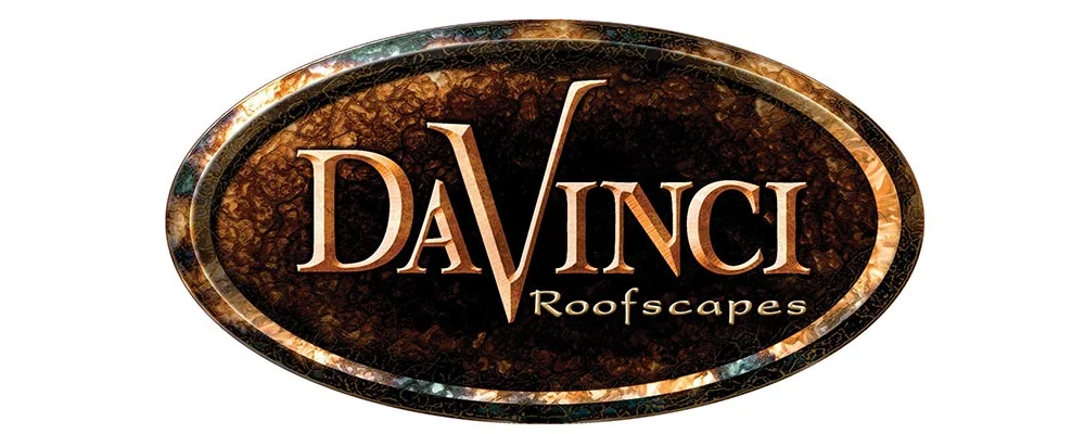 Logo of DaVinci Roofscapes with a metallic oval design.